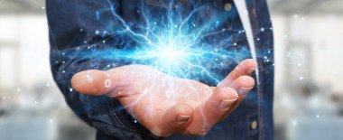 İşadamı yenilenebilir ve sürdürülebilir eko enerji 3d ren oluşturma