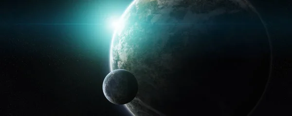 Sistem planetar îndepărtat în spațiu cu exoplanete 3D redare elem — Fotografie, imagine de stoc