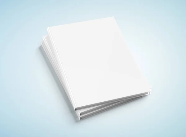 Libro en blanco A4 tapa dura mockup pila aislado en renderina 3D azul — Foto de Stock