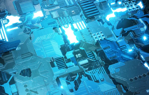 Futuristische blauwe tech deelvenster achtergrond met veel details — Stockfoto