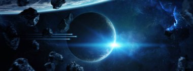 Uzak bir gezegende sistemi ile exoplanets 3d render elem alanda