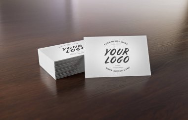 Ahşap Resepsiyon 3d render beyaz kartvizit yığını