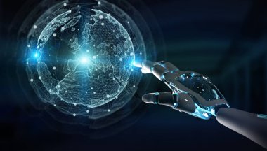 Dijital dünya arabirimi 3d render kullanarak akıllı robot cyborg