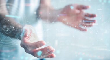 Nokta ile yüzen dijital ağ bağlantılarını kullanan işadamı