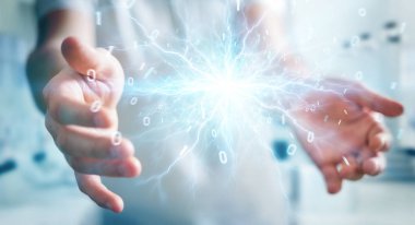 İşadamı yenilenebilir ve sürdürülebilir eko enerji 3d ren oluşturma