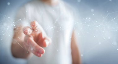 Nokta ile yüzen dijital ağ bağlantılarını kullanan işadamı