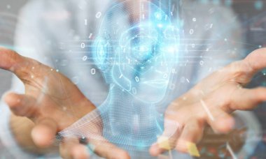 Kadın dijital yapay zeka kafa arayüzü kullanarak 3D yeniden