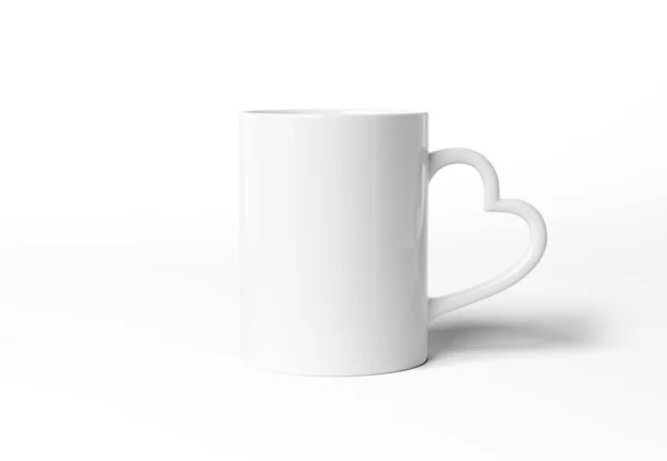 Blank mug mockup with heart handle isolated on white background — Stock Photo, Image
