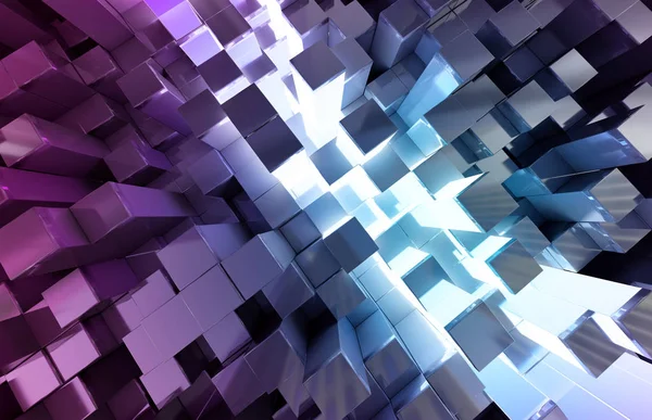 Świecące czarne kwadraty niebieski i różowy tło wzór 3d renderowania — Zdjęcie stockowe