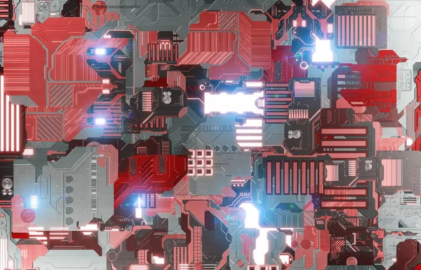 Futuristiska röd och stål tech panel bakgrund med massor av deta — Stockfoto