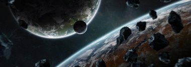 Uzak bir gezegende sistemi ile exoplanets 3d render elem alanda