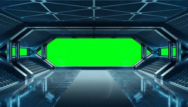 Koyu mavi uzay gemisi fütüristik iç mockup pencere 3d re ile