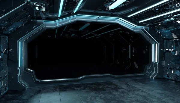 Koyu mavi uzay gemisi fütüristik iç mockup pencere 3d re ile