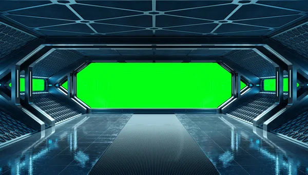 Koyu mavi uzay gemisi fütüristik iç mockup pencere 3d re ile