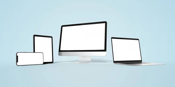 Modern devices with smartphone laptop computer and tablet aligne — Stock Photo, Image