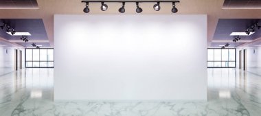 Mermer ve ahşap ofis mockup büyük pencereler ile boş duvar