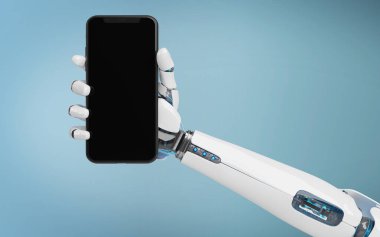 Beyaz robot el smartphone mockup 3d render tutarak