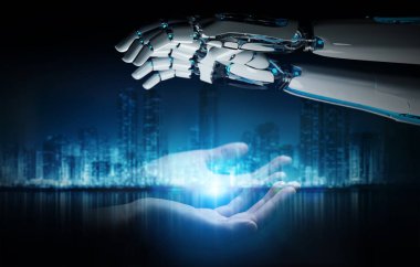 Robot el temas kara günü insan eli ile arka plan 3d 