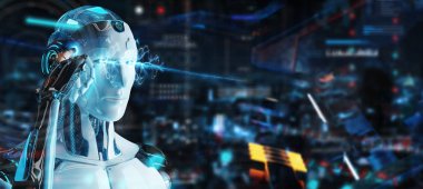 Beyaz insansı robot ile dijital teknolojik arayüz kullanarak 