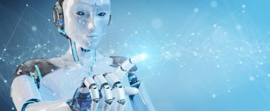 Noktalı kayan dijital ağ bağlantılarını kullanan beyaz robot