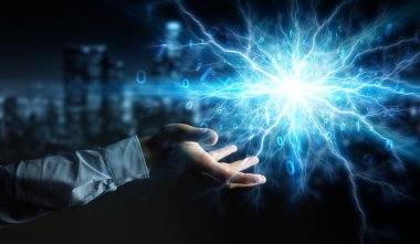 İşadamı yenilenebilir ve sürdürülebilir eko enerji 3d ren oluşturma