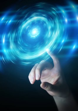Yeni futuristik enerji güç kaynağı 3D rende oluşturma işadamı