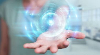 Kadın yeni fütüristik enerji güç kaynağı 3d render oluşturma