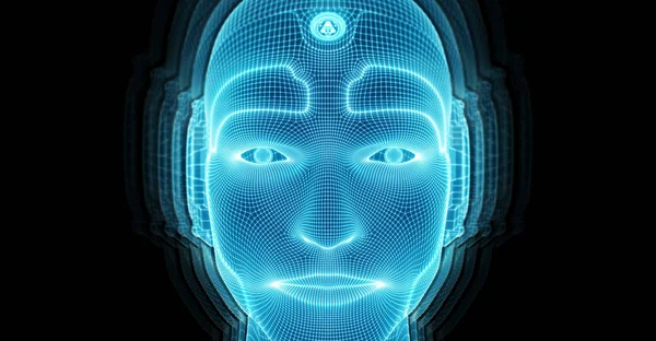 Homme robotique visage cyborg représentant l'intelligence artificielle 3D — Photo