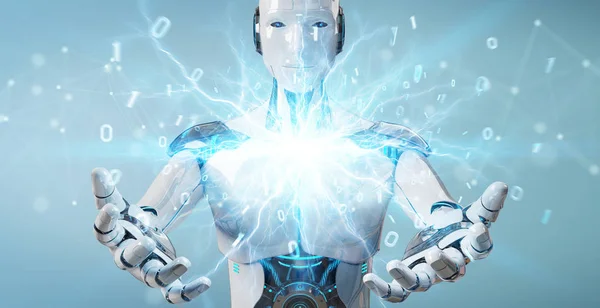 Weißer humanoider Roboter schafft erneuerbare und nachhaltige Öko-Energie — Stockfoto