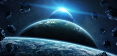 Uzak bir gezegende sistemi ile exoplanets 3d render elem alanda