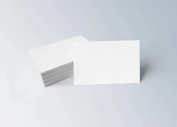 Stack fehér névjegykártyák mockup izolált szürke 3D renderi — Stock Fotó