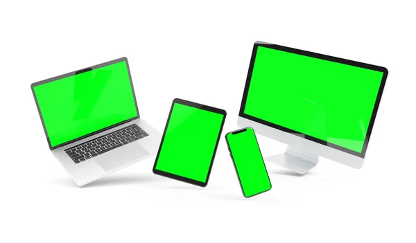 Devices floating on white background 3D rendering — Stock Photo, Image