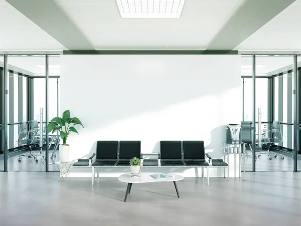 Pared blanca en blanco en sala de espera de hormigón con grandes ventanales Moc — Foto de Stock