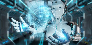 Dijital yapay zeka kafa Interfac kullanarak beyaz robot