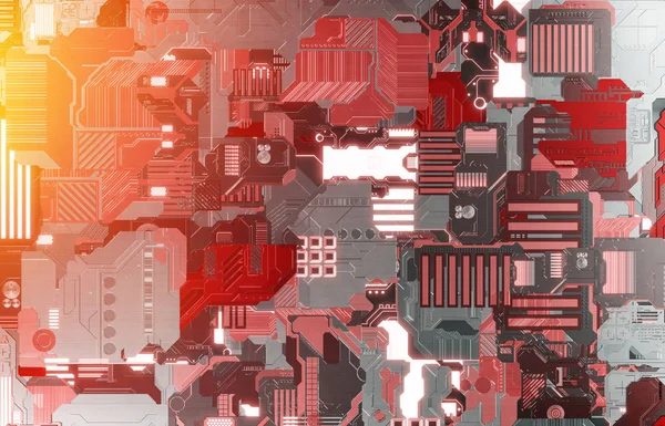 Futuristic red and orange tech panel background with lots of det