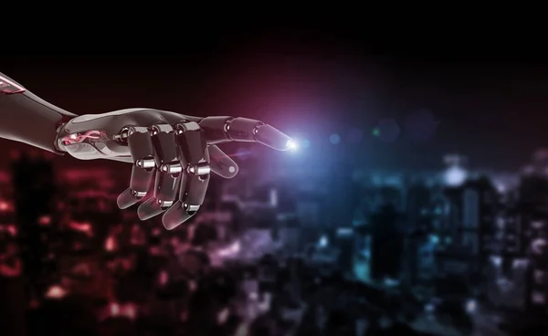 Красный робот, указывающий пальцем на 3D рендеринг — стоковое фото