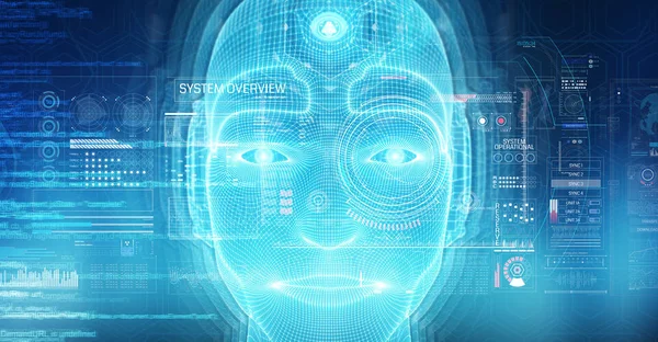 Robot ember-cyborg arc képviselő mesterséges intelligencia 3d — Stock Fotó