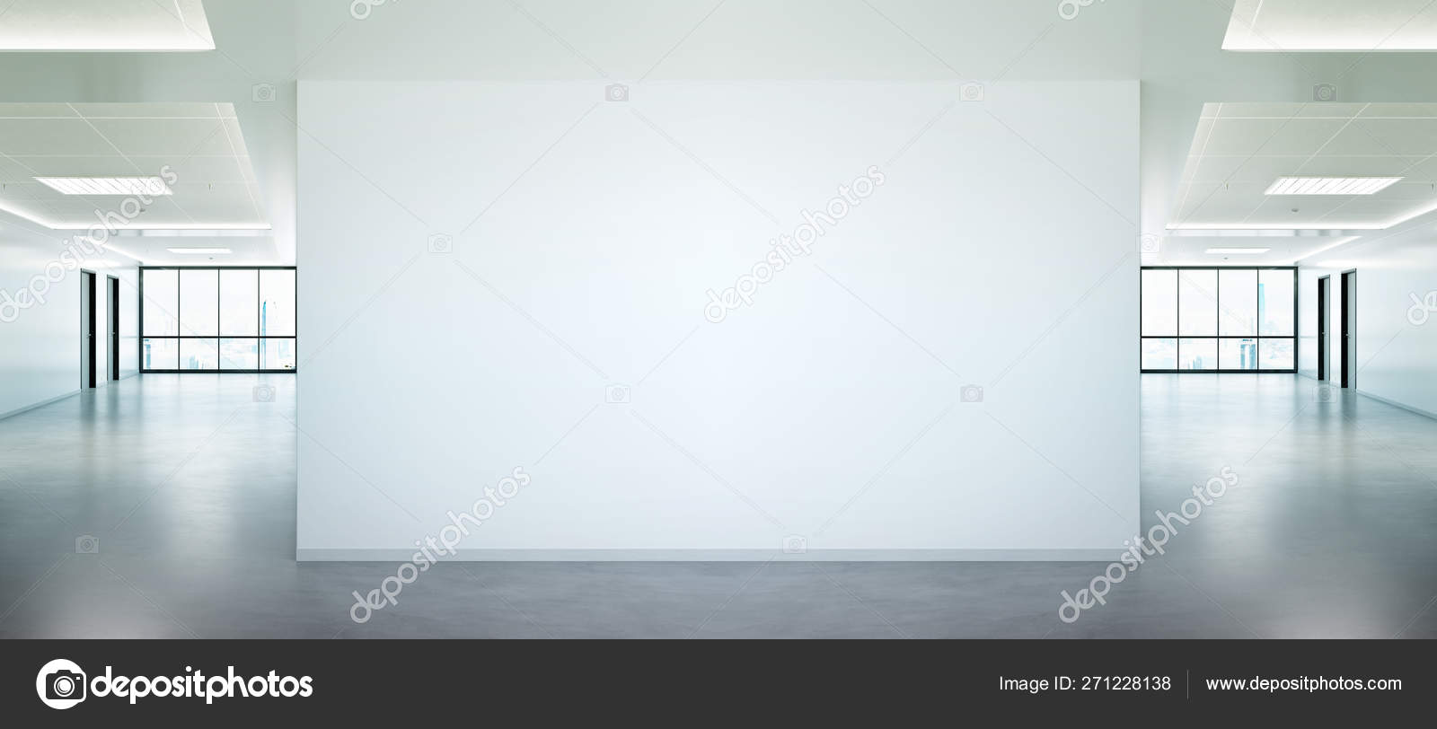 Download Blank Wall In Bright Office Mockup With Large Windows And Sun Pa Stock Photo Image By C Sdecoret 271228138