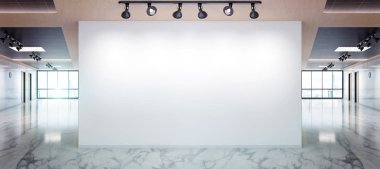 Mermer ve ahşap ofis mockup büyük pencereler ile boş duvar