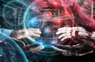 Kırmızı robot bir küre sistem arayüzü 3D Rendering Hack