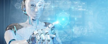 Beyaz insansı robot ile dijital teknolojik arayüz kullanarak 