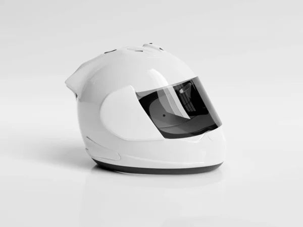 Vit Motorcykel hjälm isolerad på vita mockup 3D rendering — Stockfoto