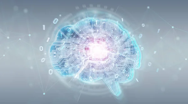 Intelligence artificielle dans un cerveau numérique rendu 3D — Photo