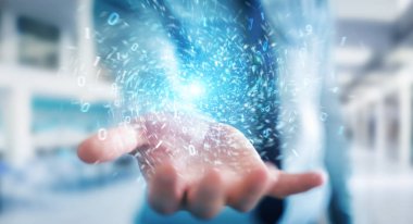 Yeni futuristik enerji güç kaynağı 3D rende oluşturma işadamı
