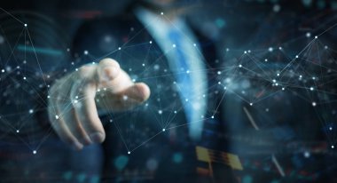 Nokta ile yüzen dijital ağ bağlantılarını kullanan işadamı