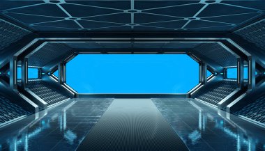 Koyu mavi uzay gemisi fütüristik iç mockup pencere 3d re ile