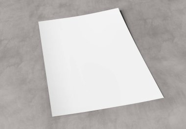 Beton 3d render a4 boş kağıt levha mockup