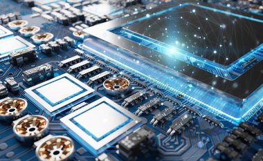 Modern bir Gpu kartı bağlantıları 3d render ile yakından görmek