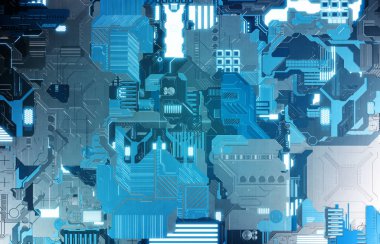 Fütüristik mavi teknoloji paneli arka plan ile lots-in bilgi