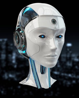 Cyborg baş yapay zeka 3d render